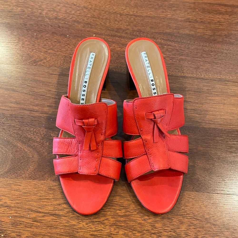 Fratella Rossetti Italy summer leather red/orange vibrant heeled sandals 39